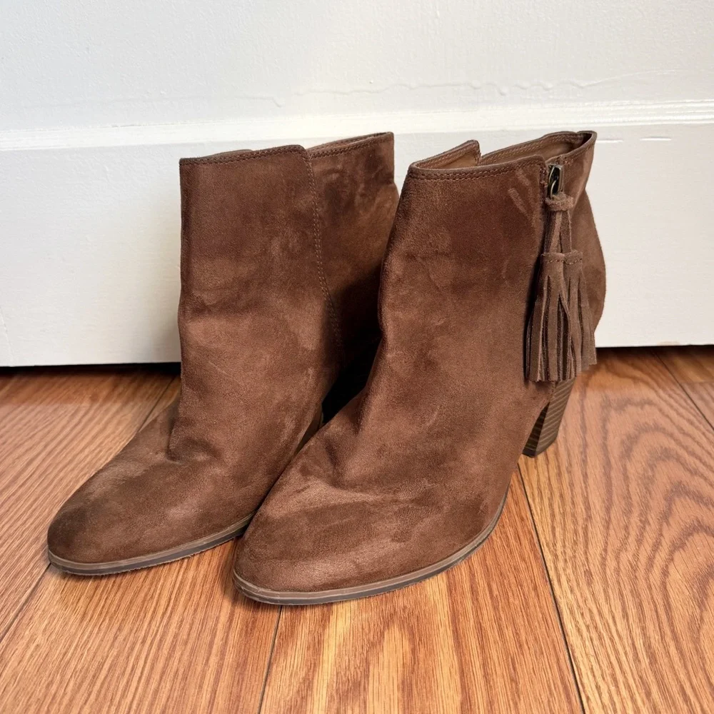 Merona Brown Faux Suede Ankle Booties with Tassel Detail